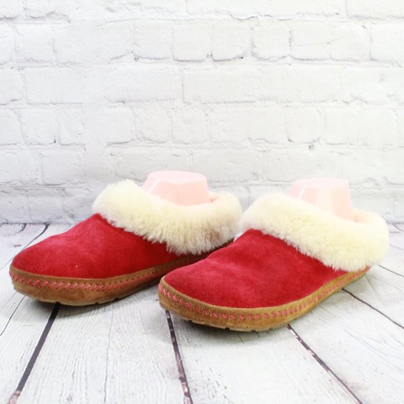 LL BEAN Women’s Squam Lake Red Suede Shearling Wicked Good Slippers Size 9 M - Picture 2 of 9